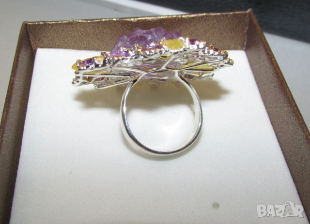 925 сребърен гравиран пръстен с аметист, снимка 8 - Пръстени - 53976416