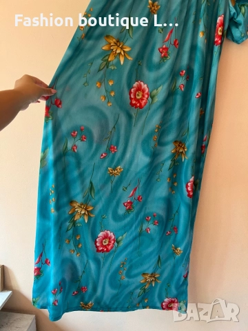 Дълга сатенена рокля с цветя флорален десен L размер 👗, снимка 4 - Рокли - 51920637