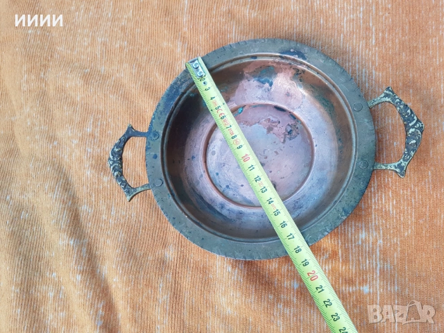 Бакърена тенджера купа чиния с капак, снимка 6 - Антикварни и старинни предмети - 53178002