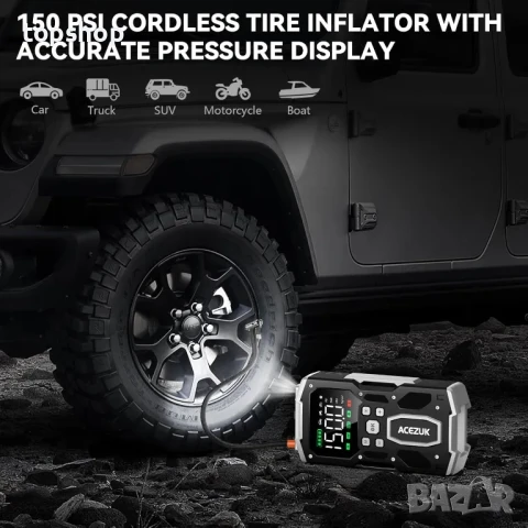 НОВА ACEZUK Стартерна батерия с пикова мощност 26800 mAh 6000 A, компресор 150 PSI, 4-в-1 с дисплей, снимка 7 - Аксесоари и консумативи - 50553831