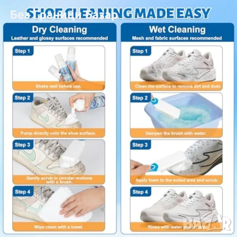 Нова Пяна за почистване на обувки 200мл + четка и кърпа за кожа и велур, снимка 6 - Други стоки за дома - 50551491