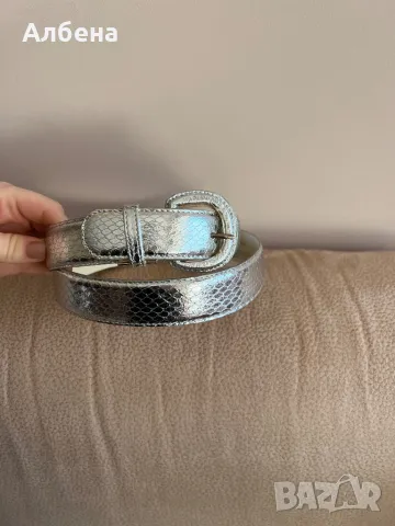 Сребрист колан от естествена змийска кожа, снимка 2 - Колани - 47527396