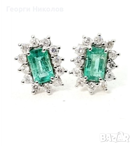 Обеци и колие 18к бяло злато изумруд и диаманти 