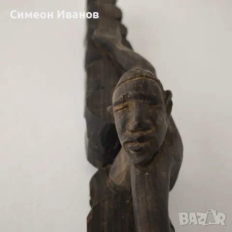 Стара африканска абаносова статуетка на барабанист #5885, снимка 7 - Антикварни и старинни предмети - 50244150