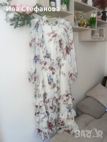 разкошна  нова дълга елегантна рокля  волани къдри Reaerved флорален нежен принт цветя, снимка 7 - Рокли - 42157211