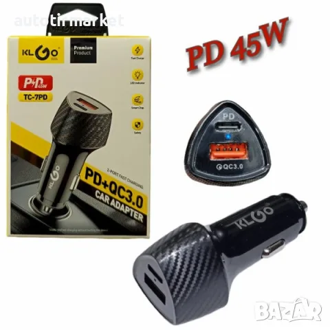 Зарядно за кола USB/Type – C 12/24V – T382 – 1 – KLGO T382-1