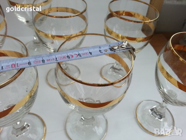 Ретро стъклени кристални чаши с златен кант , снимка 4 - Антикварни и старинни предмети - 37552225