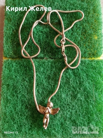 Сребърен синджир плетка тип змийска кожа с висулка ангелче 54181