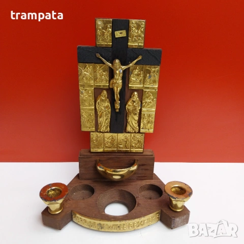 НАЙ ДОБРАТА ОФЕРТА Стар Домашен олтар , свещник , молитва, икона ,исус, разпятие