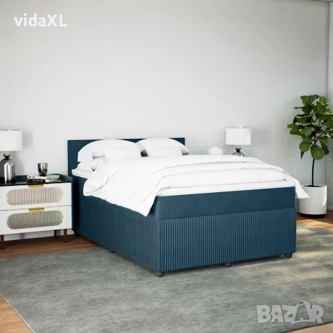 vidaXL Боксспринг легло с матрак, синя, 140x190 см, кадифе, снимка 5 - Спални и легла - 56146916