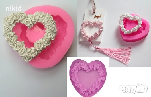 Сърце рамка от розички силиконов молд форма за декорация торта фондан шоколад, снимка 1 - Форми - 30522654