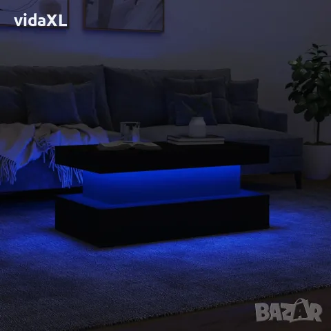 vidaXL Маса за кафе с LED осветление, бяла, 90x50x40 см, снимка 5 - Маси - 56148222