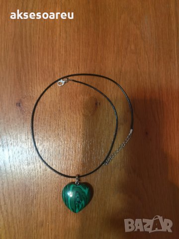 Красива модна минерална висулка с форма на сърце от зелен минерал малахит колие за мъже и жени бижут, снимка 8 - Колиета, медальони, синджири - 38327454