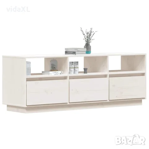 vidaXL ТВ шкаф, бял, 140x37x50 см, бор масив, снимка 4 - Шкафове - 56148012
