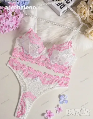 Дамски комплект бельо с дантелен сутиен в контрастен цвят, 4цвята , снимка 8 - Бельо - 48570932