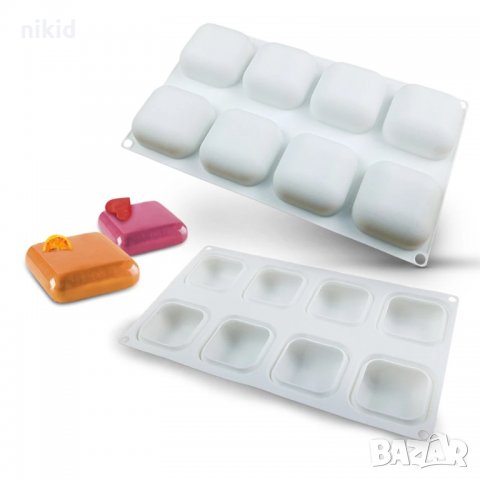 8 заоблени квадрати квадрат силиконов молд форма мус десерти гипс сапун, снимка 3 - Форми - 33754224