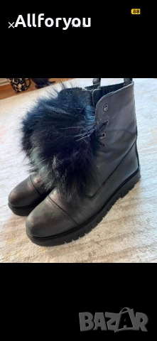Черни боти от естествена кожа с пух