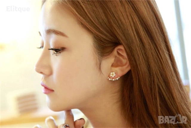 Нежни обеци цвете с долна част, минаваща по ръба на ухото. Цветове - сребрист или златист, снимка 9 - Обеци - 52796216