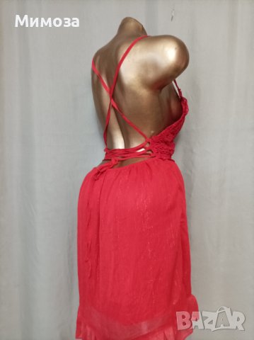 М Червена рокля с гол гръб с рязана дантела на бюста , снимка 7 - Рокли - 37301041