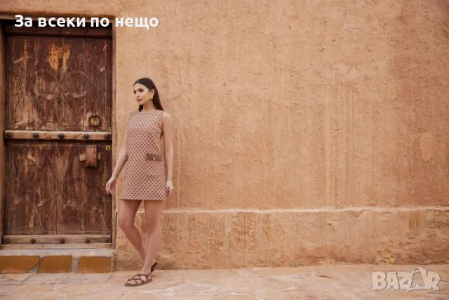 Gucci Дамска Бежова Къса Луксозна Рокля Гучи Код A486, снимка 3 - Рокли - 50090368