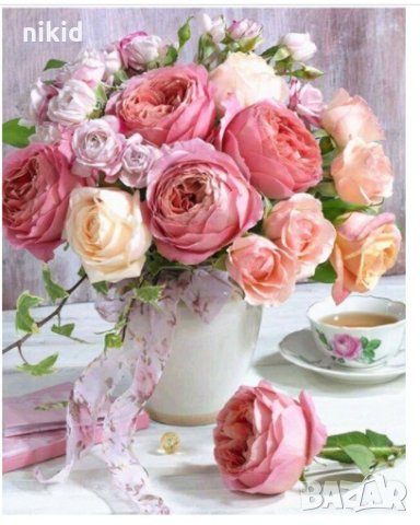 Рози и божур 5D диамантен гоблен картина мозайка за направа по схема с камъчета