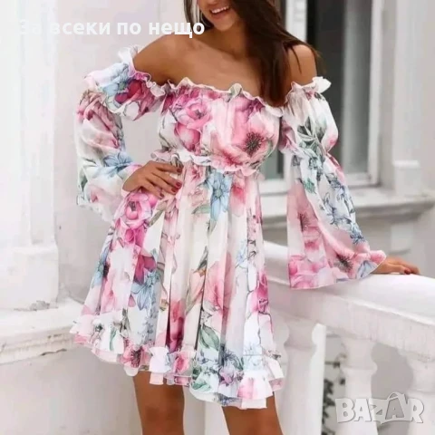 Дамска Лятна Къса Рокля С Паднали Рамене - Налични Различни Цветове Код LFS564, снимка 5 - Рокли - 50888825