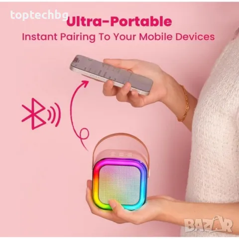 Караоке тонколона с безжичен микрофон K12 с RGB цветомузика, снимка 14 - Караоке - 48460349