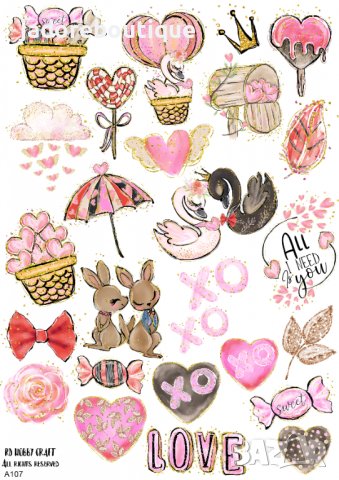 Скрапбук стикери за декорация планер Св. Валентин самозалепващ лист А5 - различни видове, снимка 2 - Други - 39157926