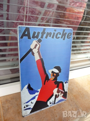 Метална табела разни ски Австрия зимни курорти дисциплини алпийски слалом спускане скиори победител , снимка 2 - Декорация за дома - 52725609