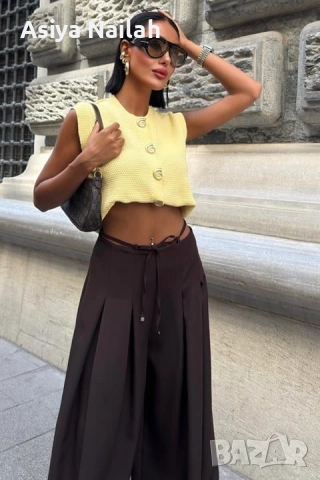 Дамски широк панталон с висока талия – елегантен модел, снимка 7 - Панталони - 52795200