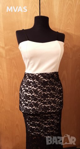 Нови дълги рокли S размер синя и бяла с черна дантела, снимка 5 - Рокли - 37534751