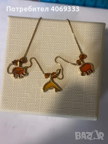 Златна гривна с висулка слончета 2.5гр 14 карата, снимка 7 - Гривни - 54172353