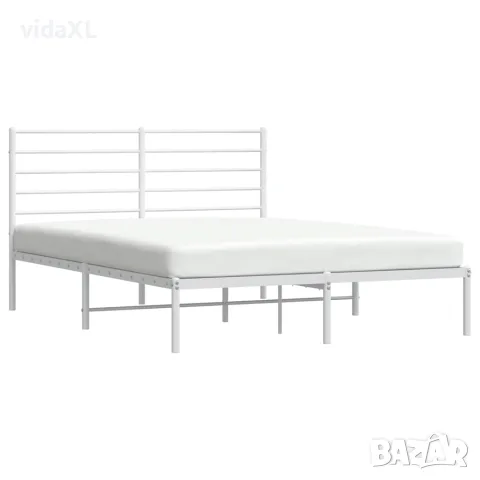 vidaXL Метална рамка за легло с горна табла, бяла, 140x200 см, снимка 5 - Спални и легла - 56147353