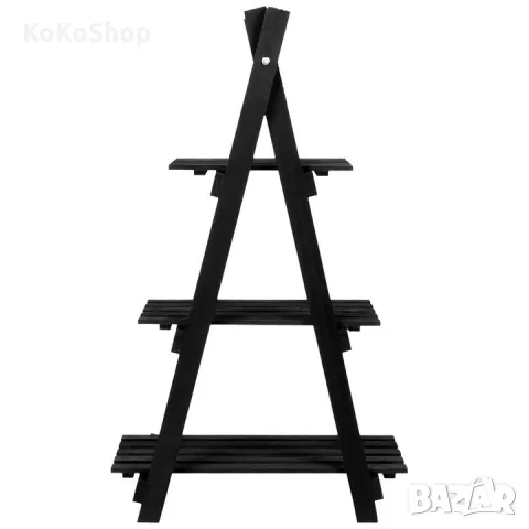 Дървен цветарник тип стълба – 3 нива,84 см.,черен, снимка 2 - Градински мебели, декорация  - 50419327