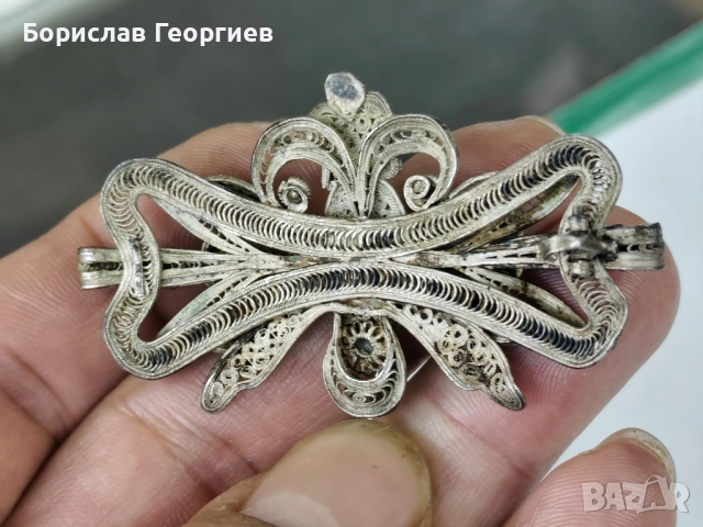 Възрожденска сребърна брошка филигран 0.800, снимка 5 - Колиета, медальони, синджири - 52494584
