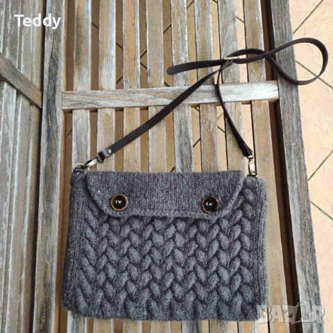 Стилна вълнена чанта с кожена дръжка, ръчно изработена, снимка 11 - Чанти - 53055026