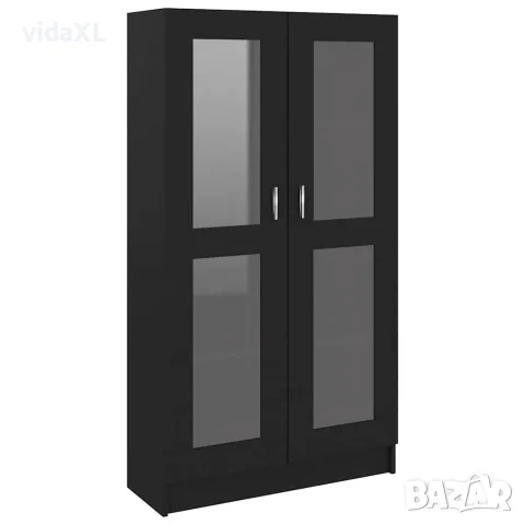 vidaXL Шкаф витрина, черен, 82,5x30,5x150 см, инженерно дърво