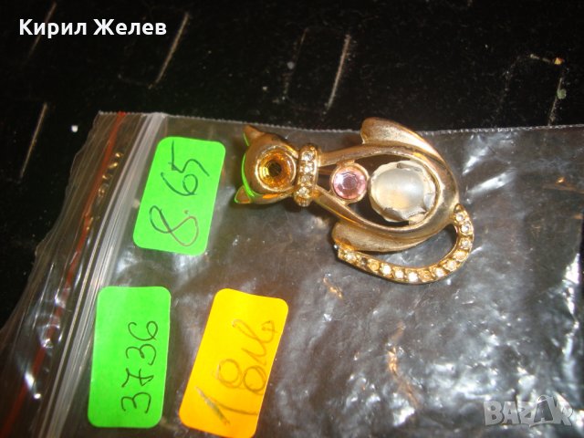 БРОШКА КОТКА с ПОЗЛАТА МЕДНА с КАМЪНИ ВИНТИДЖ АРТ ДЕКО БИЖУ 3736, снимка 3 - Други - 30637317