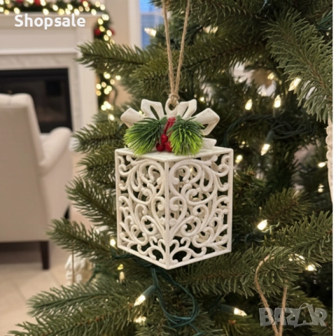 Коледни играчки за елха „Winter White Elegance“ – луксозни висящи декорации с натурален завършек и с, снимка 7 - Декорация за дома - 52030807
