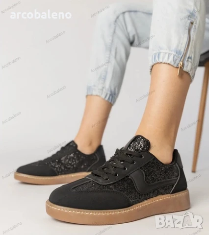 Черни дамски маратонки, украсени с брокат Likana, снимка 2 - Маратонки - 51098581