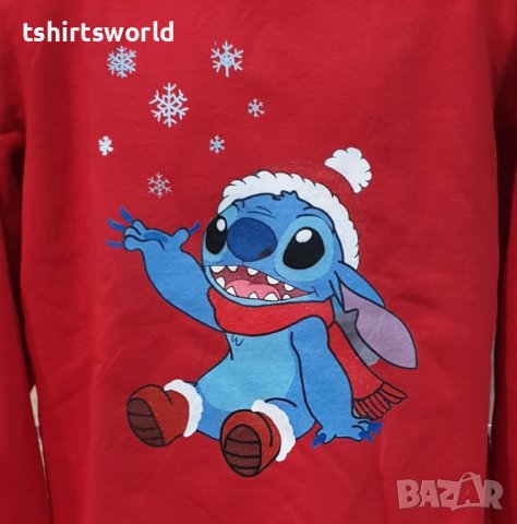 Нова коледна детска ватирана блуза с дълъг ръкав Стич (Stitch) в червен цвят, снимка 3 - Детски Блузи и туники - 38996217