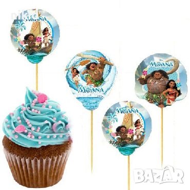 10 бр Смелата Ваяна Моана Moana кръгли топери клечки за мъфини декорация и украса