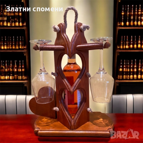 Ръчно изработена стойка за вино с чаши, снимка 3 - Подаръци за рожден ден - 51942676