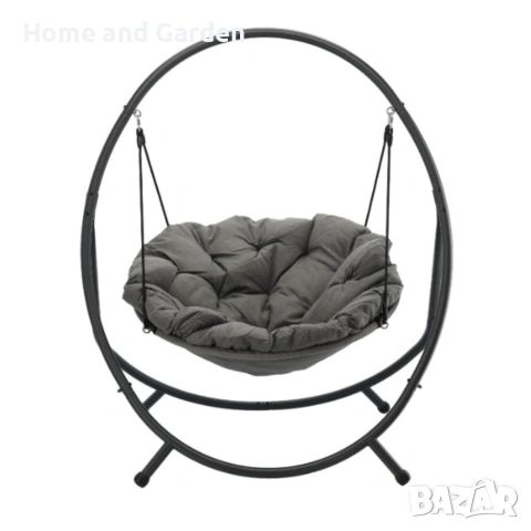 Висящ стол PATIO с тъмносива възглавница и сива рамка, снимка 3 - Градински мебели, декорация  - 53921664