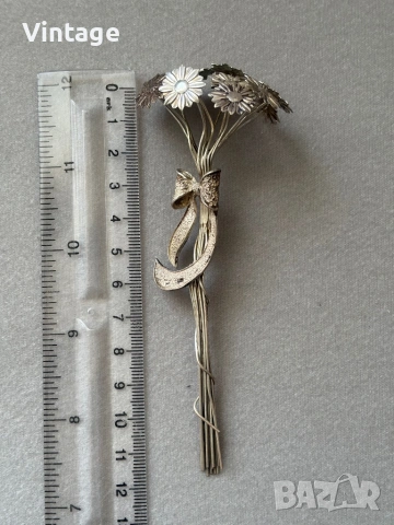 Старинен сребърен букет с маргаритки , снимка 7 - Колекции - 54318590