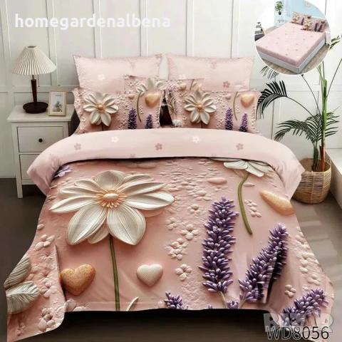 Флорален спален комплект с ластик 100% памук 200x230 / 180x200, снимка 8 - Спално бельо - 54094910
