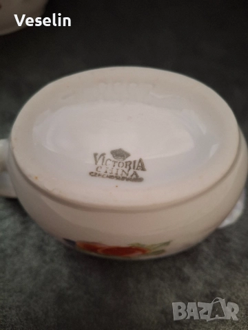 Комплект каничка със отворена захарница Victoria Чехословакия , снимка 2 - Други - 52263702