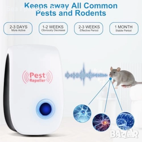 Нови 6 броя Мощен ултразвуков репелер срещу мишки, плъхове, хлебарки и комари, снимка 5 - Други стоки за дома - 52378489