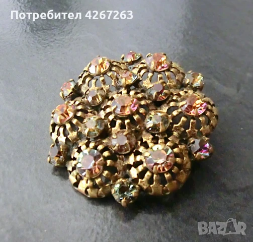 Старинна брошка с кристали Аурора Бореалис, снимка 3 - Други - 50987143