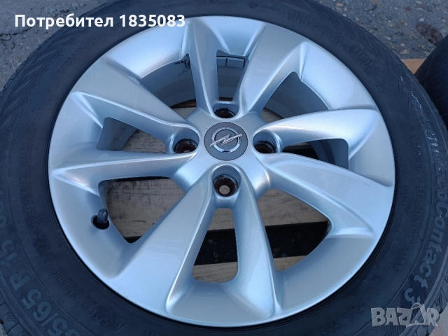 Лети джанти 15ки 4х100 Opel + летни гуми 185/65/15 Continental, снимка 4 - Гуми и джанти - 52495443